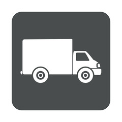 Icono plano camion de reparto en cuadrado gris