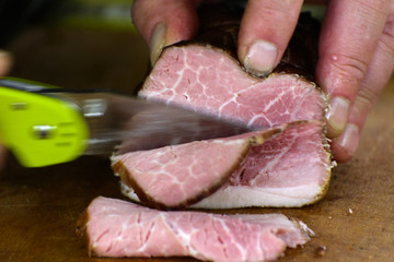 Ham chopped thin slices for a light snack