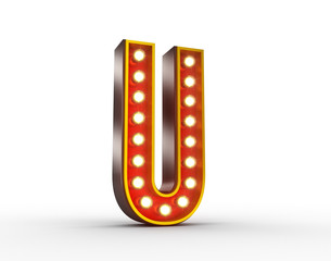 Retro Letter U with glowing lights for display