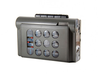 Old black radio on white background