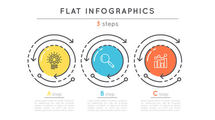 Flat style 3 steps timeline infographic template.