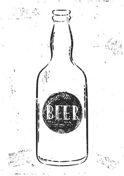 Vector hand drawn illustration. The idea for a cafe, restaurant,kitchen,  poster. Bottle beer poster.