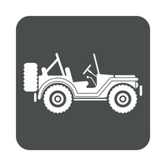 Icono plano todoterreno militar lateral en cuadrado gris