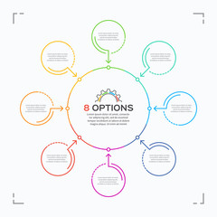 Minimal style circle infographic template with 8 options.