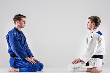 The two judokas fighters fighting men