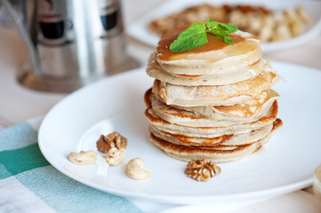Pancake with honey or maple syrup