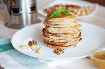 Pancake with honey or maple syrup
