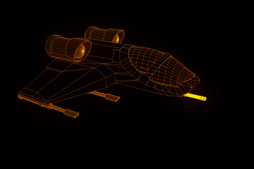 Futuristic Spaceship in Hologram Wireframe Style. Nice 3D Rendering
- 162614057