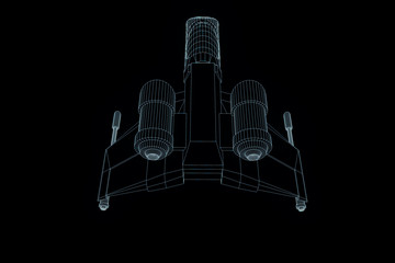 Futuristic Spaceship in Hologram Wireframe Style. Nice 3D Rendering
- 162614093