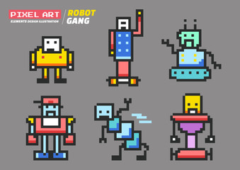 Robot Gang Pixel Art , Elements Design Illustration and icon