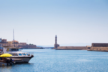 View of the Venetian port of Chania. Crete, Greece.