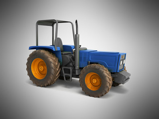Tractor blue 3d render on white background no shadow