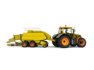 Press baler for hay tractor 3d render on white background