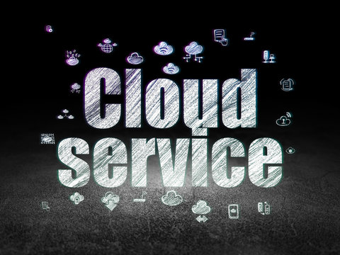 Cloud computing concept: Cloud Service in grunge dark room