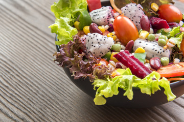 Salad on wood table ,Healthy food concept
