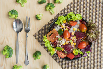 Salad on wood table ,Healthy food concept
