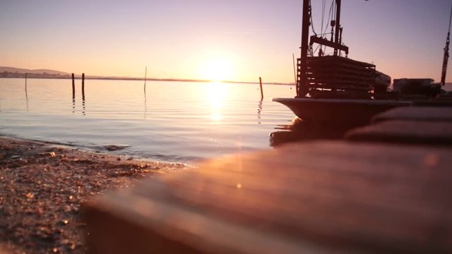 barge mooring in Bouzigues at sunrise