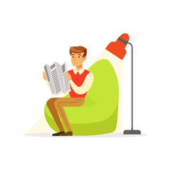 Businessman sitting in green armchair and reading newspaper vector Illustration