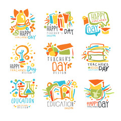 Happy Teachers Day labels, set of logo graphic templates