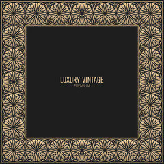 Vector golden frame. Square vintage card for design. Premium background in luxury style.