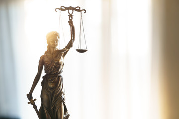 Statue of Justice with scales in lawyer office. Legal law, advice and justice concept - 162626609