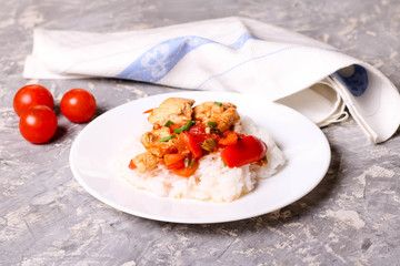 Delicious rice with vegetables and green onion