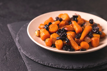 Jewish Tzimmes dessert with carrot, raisins and dried fruits