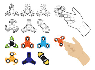 Set of spinners by lines and flat