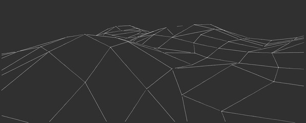 Abstract outline background. 3D illustration for design. Digital mountain landscape.