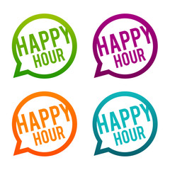 Happy Hour round Buttons. Circle Eps10 Vector.