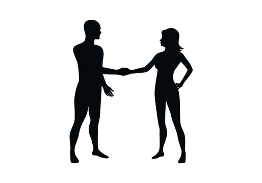 Man and woman silhouette vector. People shaking hands icon. Silhouette of people