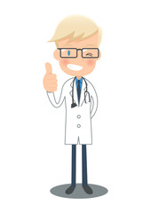 グッドサインの白衣の医者