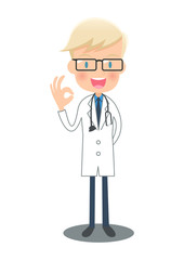 OKサインの白衣の医者