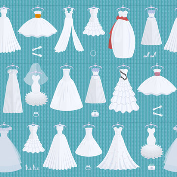 Wedding Ceremony Bride White Dress Model Elegance Celebration Vector Illustration Seamless Pattern Background