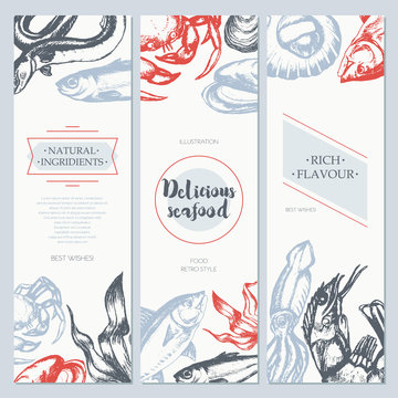 Delicious Seafood - color drawn template banner template.