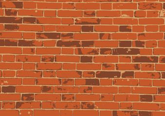 Red old grunge texture of brick wall. Vector illustration