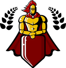 Vector image of medieval knight holds shield