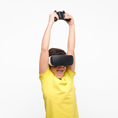 Excite kid in VR glasses 