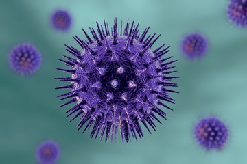 Blue viruses on colorful background, 3D illustration