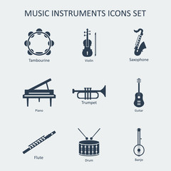 Music instruments icons set. Vector