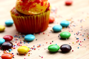 cupcake and chocolate coated colorful