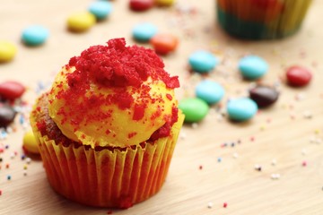 cupcake and chocolate coated colorful