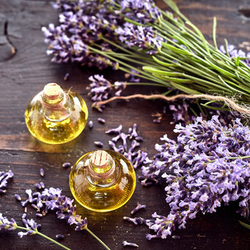 Fototapeta Freshly harvested lavender with essential oil