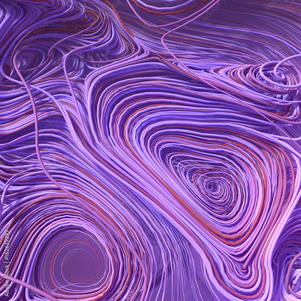 Poster interlacing abstract blue and pink curves. 3d rendering