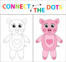 Children's educational game for motor skills. Connect the dots picture. For children of preschool age. Circle on the dotted line and paint. Coloring page. Vector illustration