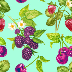 Vector seamless floral pattern with fruits and berries.