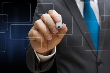 business man drawing the virtual panel of round rectangle interface, business concept