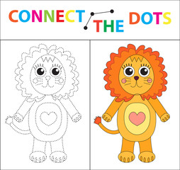 Children's educational game for motor skills. Connect the dots picture. For children of preschool age. Circle on the dotted line and paint. Coloring page. Vector illustration