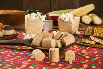 Pacoca - brazilian candy of ground peanut of festivity festa junina decoration.
