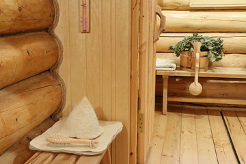 Fototapeta na wymiar The interior of the Russian bath.